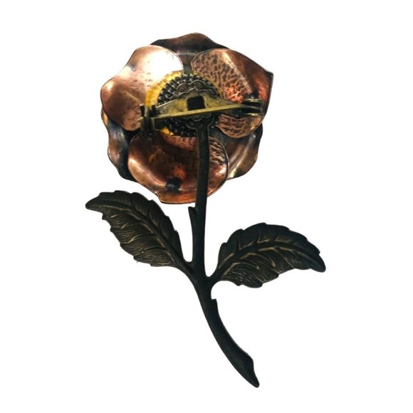 Vintage Copper and Brass Dimensional Rose Brooch 1960s to 1970s - Picture 3 of 3